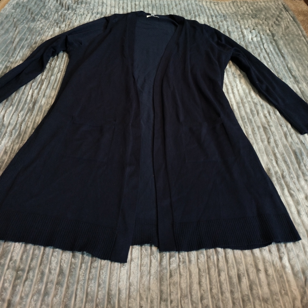 Women's 89th + Madison Size 2XL Navy Blue Open Knit Cardigan Long - Picture 3 of 9
